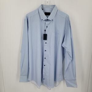 David Donahue Shirt Mens XXL Button Up Blue White Geo Print Cotton